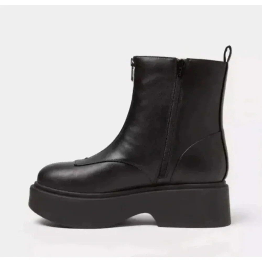 Wild Fable Honor Black Front Zip Platform Ankle Boots Womens 7.5 Chunky Lug Sole - Picture 2 of 3
